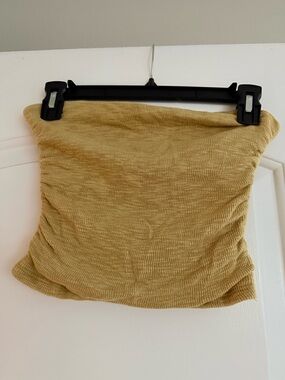 Free People Ruched Strapless Crop Top in Mustard Yellow
